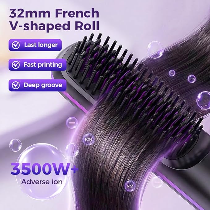 GO Brush 2026 Upgraded Cordless Hair Straightener Brush Portable Ceramic Hair Brush for Travel USB Rechargeable Mini Hair Straightening Comb for Short Long Hair 3 Temperature Settings (Purple)