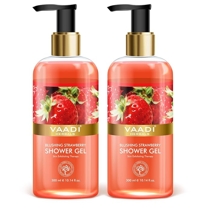 Vaadi Herbals Shower Gel - Sulfate-Free - Herbal Body Wash Both For Men And Women - 300 Ml (10.14 Fl Oz) - (Blushing Strawberry) (2 Bottles)