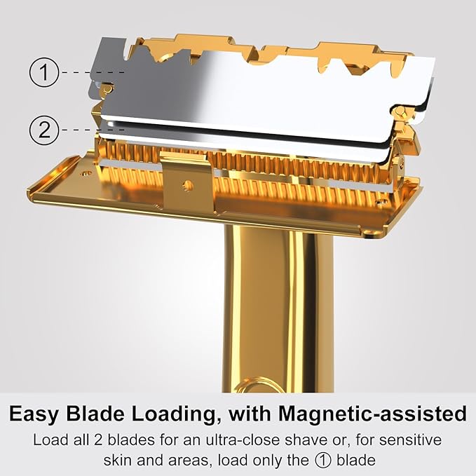 Safety Razor Set and 100 Double Edge Blades Golden