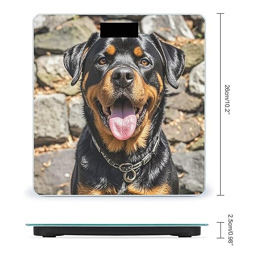 Rottweiler Dogs Tongue Head Bathroom Scale for Body Weight Bathroom Weighing Scales with Back Lit LED Display Sturdy Tempered Glass Body Weight Bathroom Scale 400lb Weighing