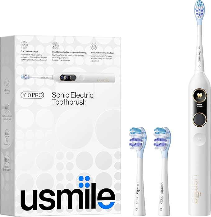 【5-in-1 Bundle】 usmile C10 Portable Water Flosser Blue Y10 PRO Smart Electric Toothbrush White S-Type Nozzles Replacement Brush Heads &amp Travel Case – Complete Oral Care Set for Home &amp Trave