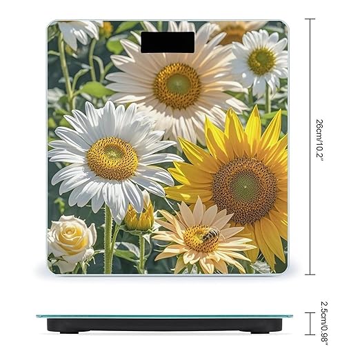 Sunflowers Daisy Rose Flowers Scale for Body Weight Highly Accurate Digital Bathroom Body Scale Digital Bathroom Scales for People Anti-Slip Large LCD Display Smart Scales