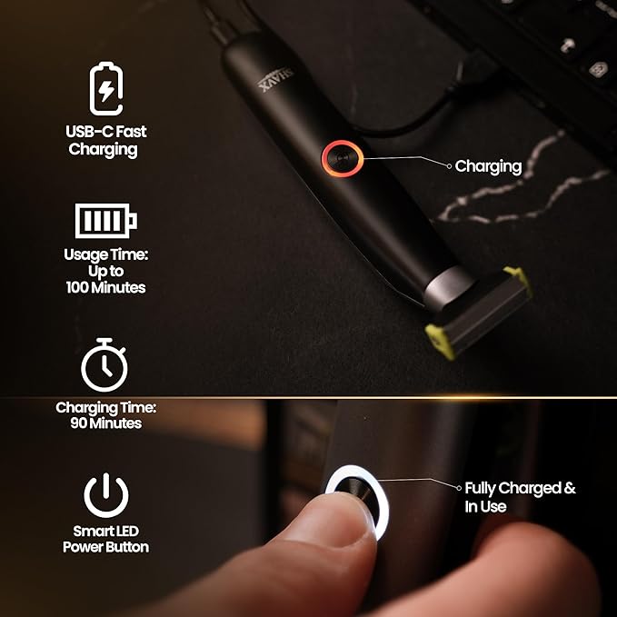 Electric Body Hair Trimmer &amp Beard Shaver for Men – Pubic &amp Groin Hair Ball Groomer – Skin-Safe for Sensitive Areas Chest &amp Legs – Dual Blade Wet/Dry IPX6 Waterproof Rechargeable with 3