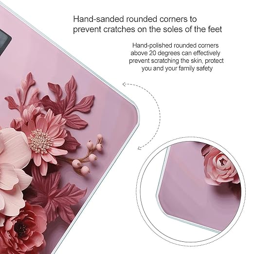 Flowers on Light Pink Background Scale for Body Weight Precision Bathroom Weighing Scales with Back Lit LCD Display Sturdy Tempered Glass Body Weight Scales Digital Bathroom Scale 400lb