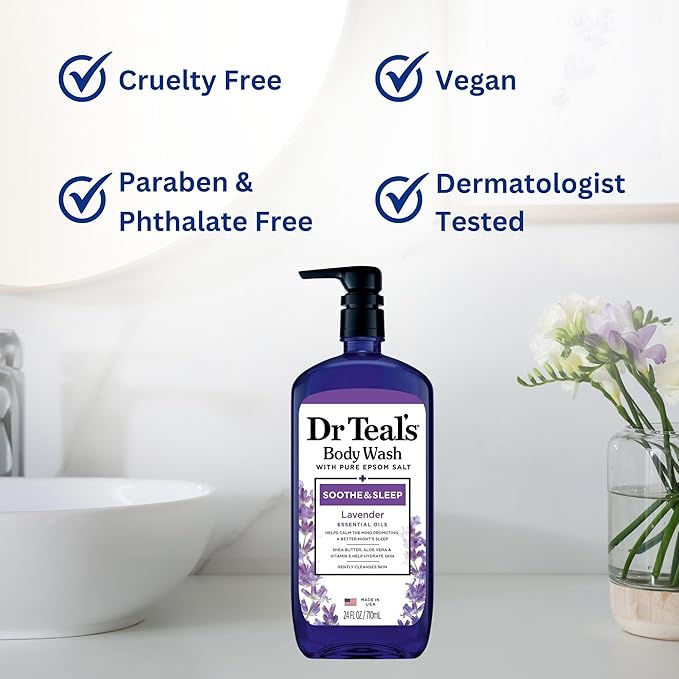 Dr Teal Lavender Body Wash 24oz 2-Pack with Premium Sponge - Relaxing and Hydrating Bath Essentials