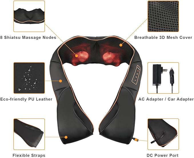TRIDUCNA Neck Back Massager with Heat Shiatsu Electric Deep Tissue with 3D Kneading Massage 3 Intensity Levels Muscle Pain Relief for BackNeckShoulderLegs Gifts for Her/Him/Friend/Mom/Dad