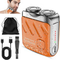 Small Steel Cannon Suspended Magnetic Blade Portable Rotary Dual Ring Electric Shaver Fully Waterproof USB Rechargeable One-Button Long Lasting Foil Shaver for Home Travel (Orange)