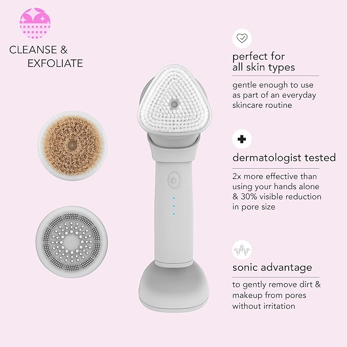 skn by conair Daily Glow Facial Cleansing Brush All-in-One Facial Brush Includes 3 Interchangeable Attachments for Complete Cleansing Exfoliation and Rejuvenation