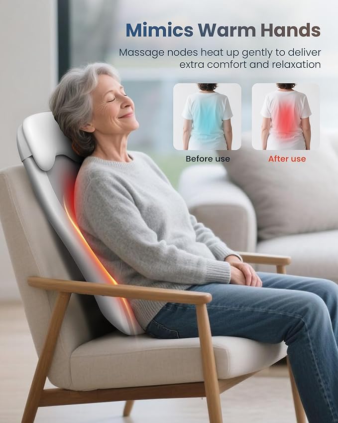 COMFIER Cordless Back Massage Chair Pad with Multi Functions 2D/3D/Mix Shiatsu Neck and Back Massager with Heat Chair Massager for Home Office Indoor/Outdoor Use