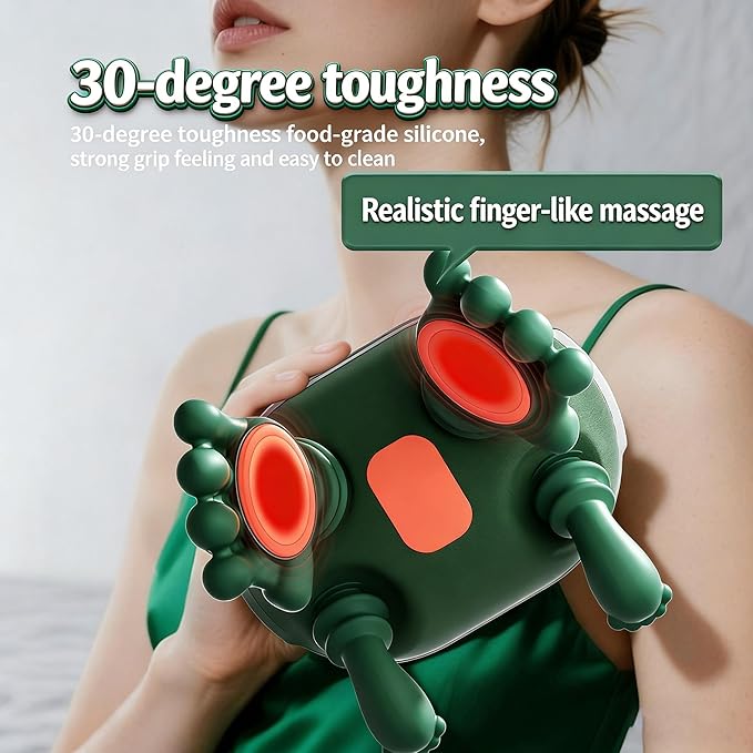 Shoulder Neck Massagers Completely upgraded Neck Massager with Heat LED screen display 4D Bionic Shiatsu Deep Tissue Massage Wireless Portable Neck Back Massager Simulates A Real Palm (Green)