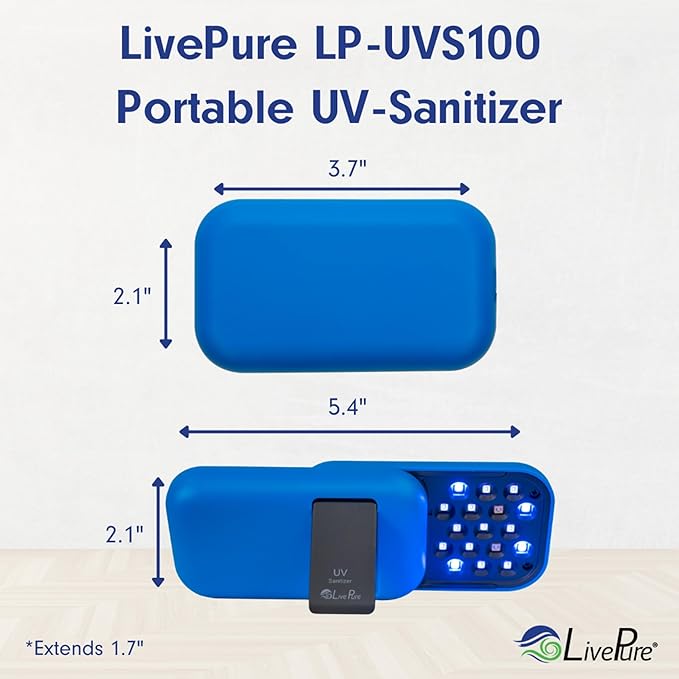 LivePure Handheld UV Light Sanitizer. Portable UV Light for Disinfecting Room Kitchen Car Bathroom Household Surfaces Cobalt Blue