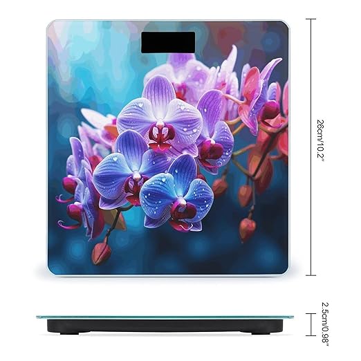 Colorful Orchids Flower Scale for Body Weight Safe Rounded Corners Tempered Glass Digital Bathroom Scale LED Display 400lb Capacity Weight Scales with High Precision Sensors