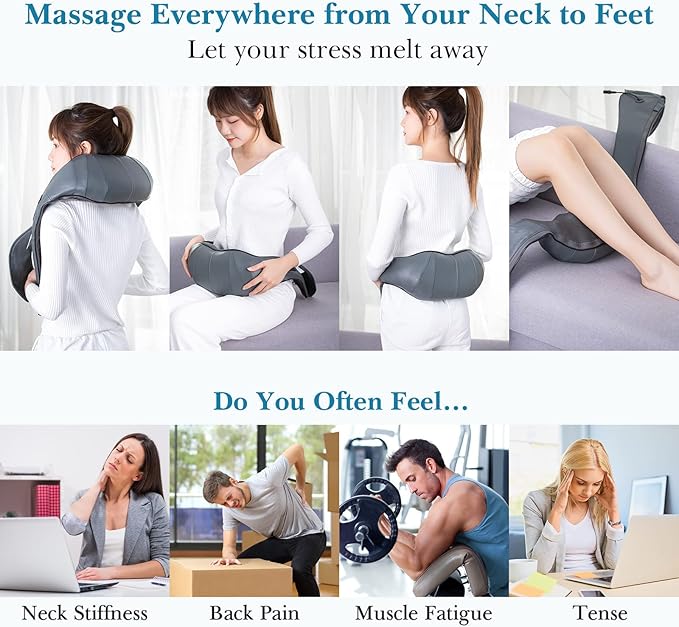 TRIDUCNA Shiatsu Neck Back and Shoulder Massager with Heat - Electric Deep Tissue 3D Kneading Massage Pillow for Lower Back Calf Legs Full Body Muscle Relaxation Home Office and Car Use