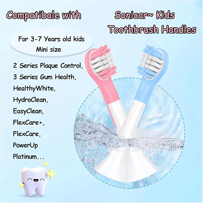 Kids Replacement Toothbrush Head Compatible with Philips HX6032/94HX6320HX6340HX6321HX6330HX6331 Replacement Brush Heads for 3-7 Years Old Kids (Mini Size)(8pcs Blue)