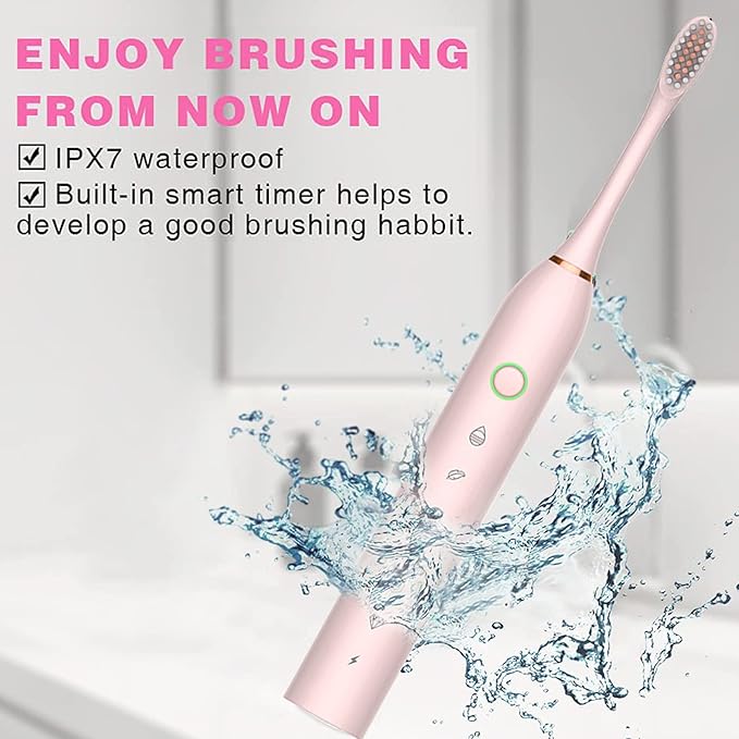 Electric Toothbrush for Adults Rechargeable Electric Toothbrush with 8 Brush Heads 42000vpm 6 Modes IPX7 Waterproof 2 Pack Soft Electric Toothbrush Black Pink
