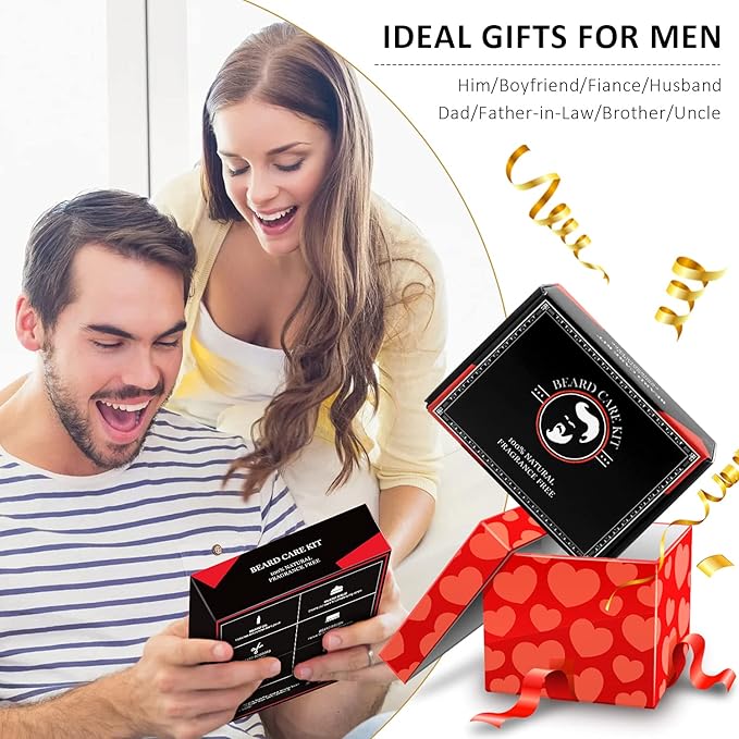 Valentines Gifts for Him Beard Kit for Men Beard Growth and Grooming Kit w/Beard Oil Beard Balm Beard Brush Beard Comb Beard Scissors Christmas Birthday Gifts for Men Husband Grandpa Boyfriend Son