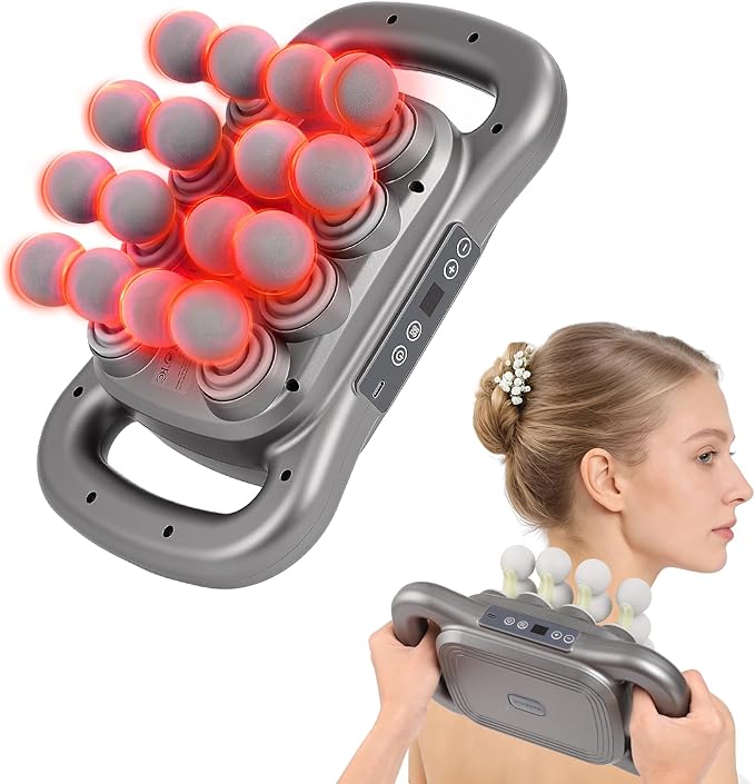 16-Head Full Body Massage Gun Precision Deep Tissue Percussion Massager Electric Handheld Device for Back Shoulder Neck Pain Relief 9 Modes 9 Intensity Levels 1800mAh Battery Dark Grey