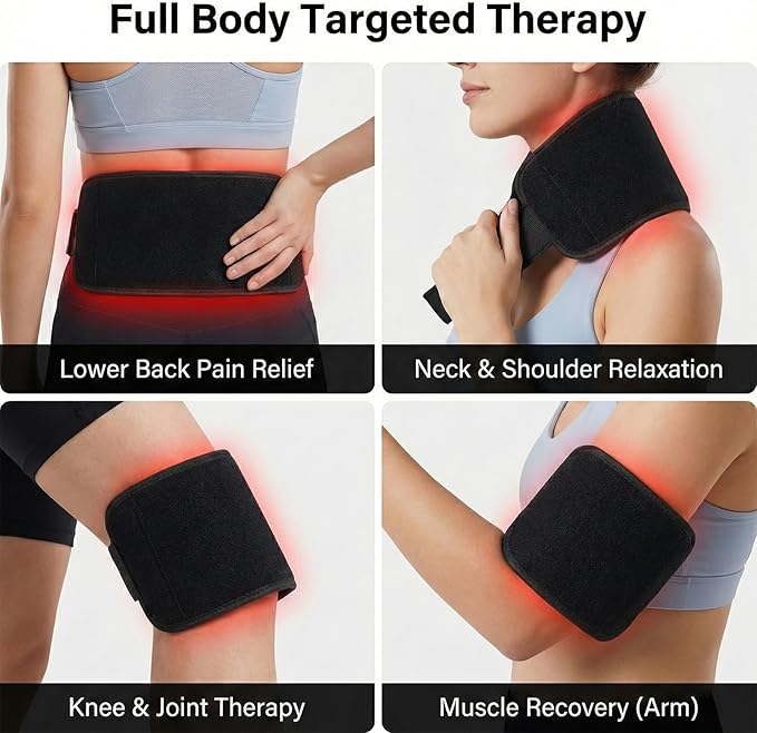 Nurabeam Red Light Therapy for Body | 3-in-1 Led Bead Nura Beam Red Light Therapy Belt with Elastic Strap | 10*5 660nm&amp850nm Home Red Light Therapy for Body Back Waist Shoulder Knee Joint (Black