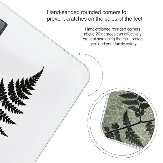 Natural Plant Silhouette Fern Leaf Scale for Body Weight High Precision Digital Weight Scales with LCD Display Anti-Slip Sturdy Slim Tempered Glass Bathroom Scale for Home Use