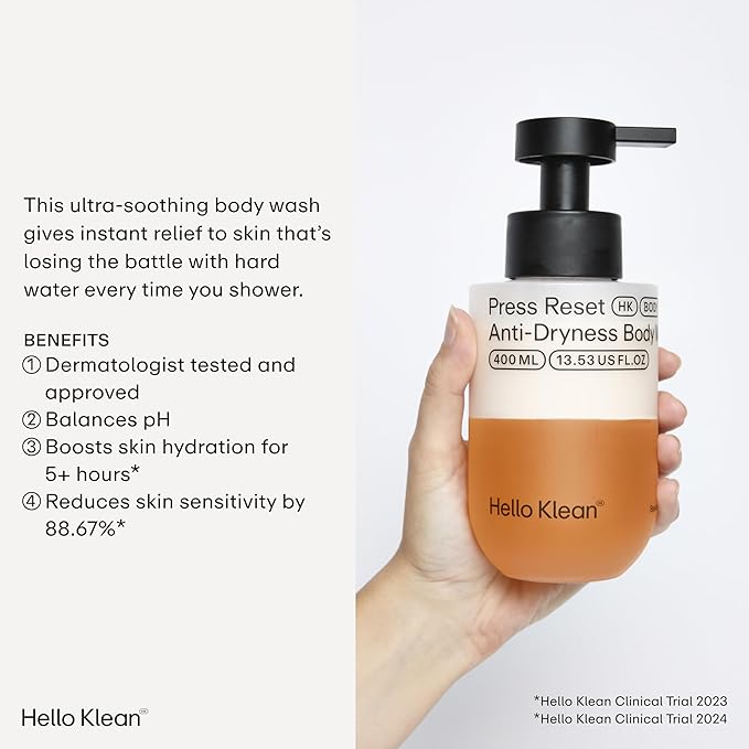 Press Reset Anti-Dryness Body Wash - Bi-Phase Cleanser Deeply Cleans &amp Removes Hard Water Residue - Instant Relief for Dry Skin with an Intense Boost of Hydration - Dermatologist Tested