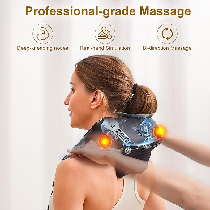 Neck and Shoulder Massager for Pain Relief Deep Tissue Lower Back Massage Cordless Neck and Back Massager with Heat Electric for Pain Relief Shiatsu Chair Office Home Car Gift