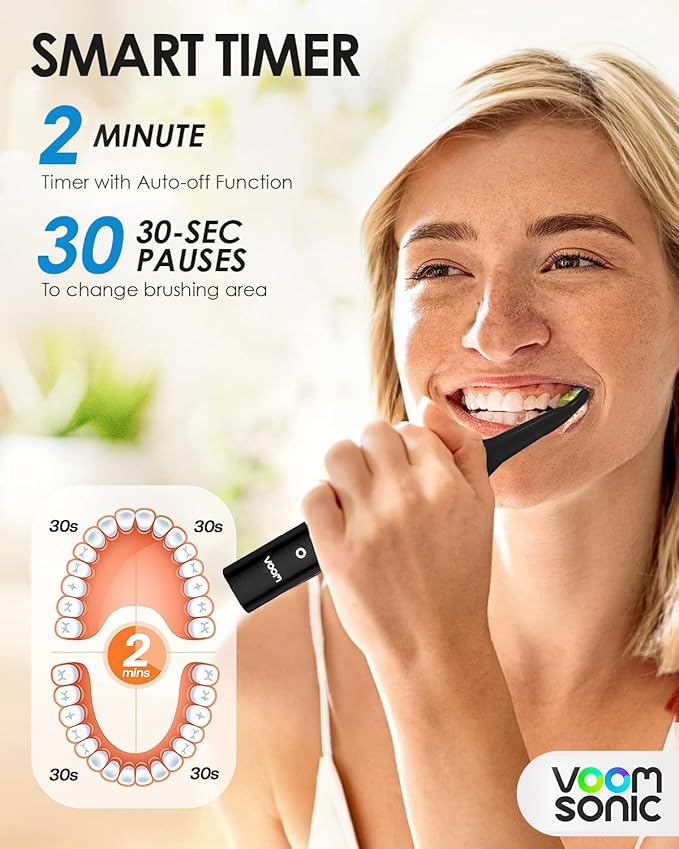 Voom Sonic Pro 7 Series Rechargeable Electronic Toothbrush Advanced Oral Care Technology 2-Minute Timer w/Quadrant Pacing 5 Adjustable Speeds Magnetic Levitation 100% Waterproof Black (VM-20946)