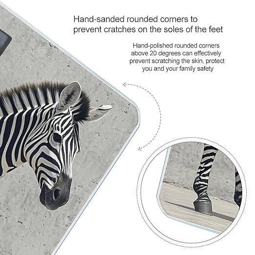 Zebra on The Wall Scale for Body Weight Highly Accurate Digital Bathroom Scale Sturdy Tempered Glass Weighing Scales with LCD Display Fashion Body Fat Smart Scales 400lb