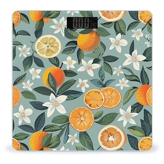 Digital Bathroom Scale for Body Weight Scale with Bright LCD Display High Accuracy Step-On Technology Auto On/Off Lemons and Flowers Digital Scales 400 Lbs /180kg