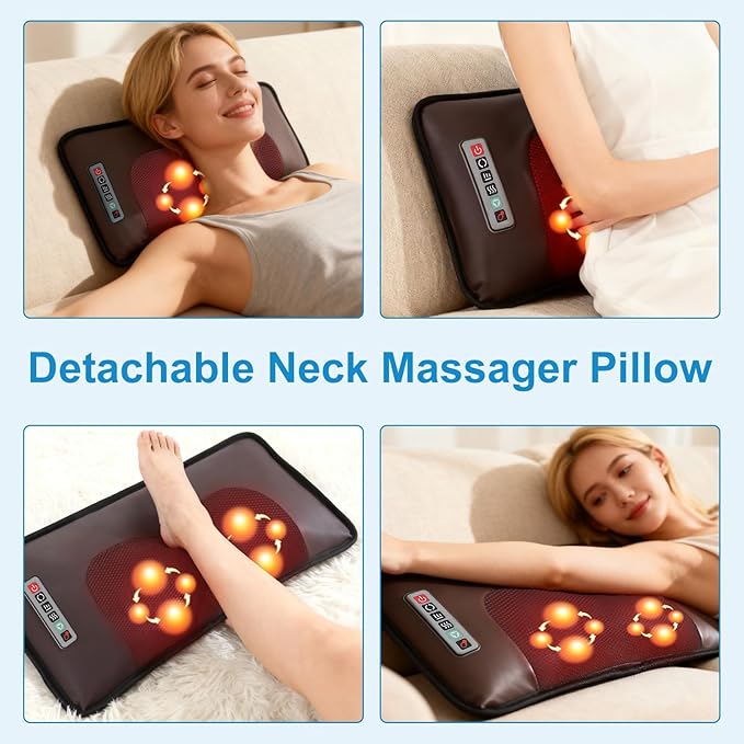 Moclever Full Body Massage Mat with HeatElectric Massage Pad for NeckBack Pain ReliefFoldable Cushion Mattress W/Timer &amp Adjustable Intensity Massager for Home or Office Use (PU Leather)