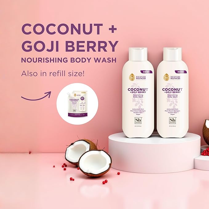 Soapbox Body Wash Coconut + Goji Berry Body Wash for Women Men Vegan + Antioxidant Rich Moisturizing Soap with Shea Butter Peptides &amp Keratin Promoting B3 3 Pack 20oz Each