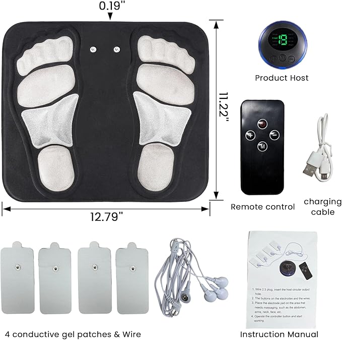 Portable Foot Massager Rechargeable Circulation Stimulator with 8 Modes 19 Intensities 4 Body Pads Lightweight Design for Home Travel Office Use