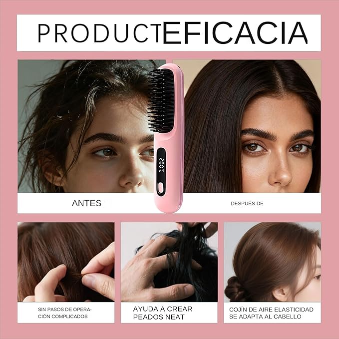 Cordless Hair Straightener Brush | Cordless Thermal Straightener Comb | Portable Electric Flat Straightener for Home Styling Travel and Salon Women and