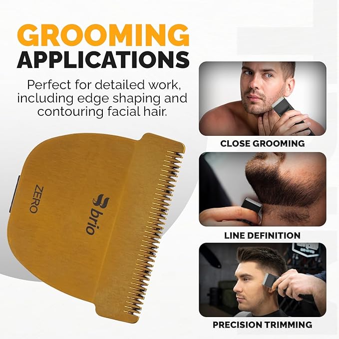 Brio Zero Blade Compatible Beardscape V2 &amp V1 Trimmers Cuts Extremely Close at 0.2mm Stainless Steel Blade Perfect for Super Close Cuts Creating Tight Lines and Cleaning up Mustaches (Gold)