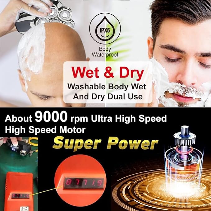 Head Shaver for Men 5 in 1 Men's Shaver Trimmer for Men Electric Shaver 7D Independently Razor Wet and Dry Hair Cutting Machine with Clipper