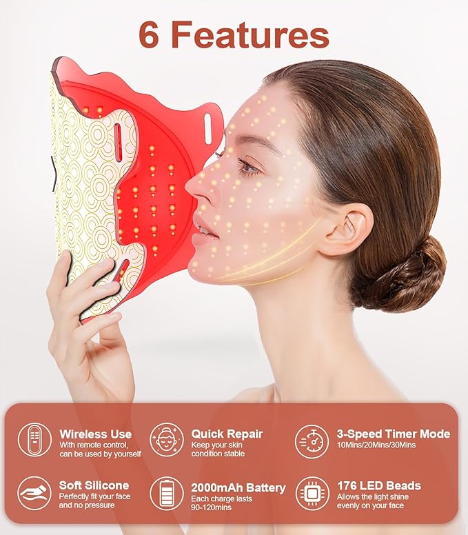 Mask for Face 7 Colors Mask with Timing Function Rechargeable Face Mask for Home Skincare White