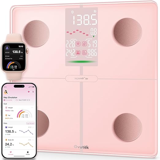 Ovutek Smart Scale for Body Weight Professional Bathroom Digital Weighing Scale with BMI Body Fat Muscle Mass Accurate Bluetooth Home User Health Equipment Sync Apps - Pink