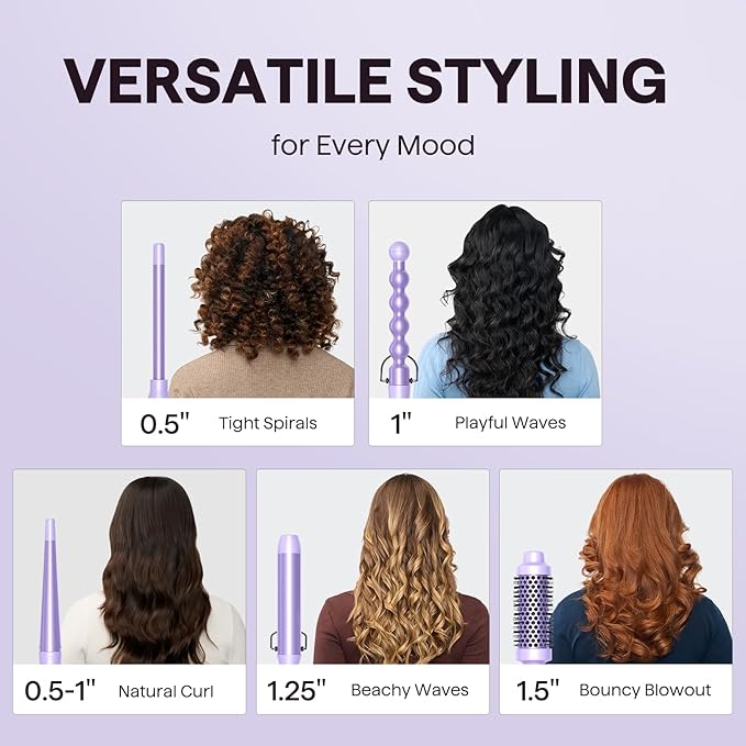 Wavytalk Multi Curl 5 in 1 Curling Wand Set and Heat protectant Spray for Hair 5 Fl Oz