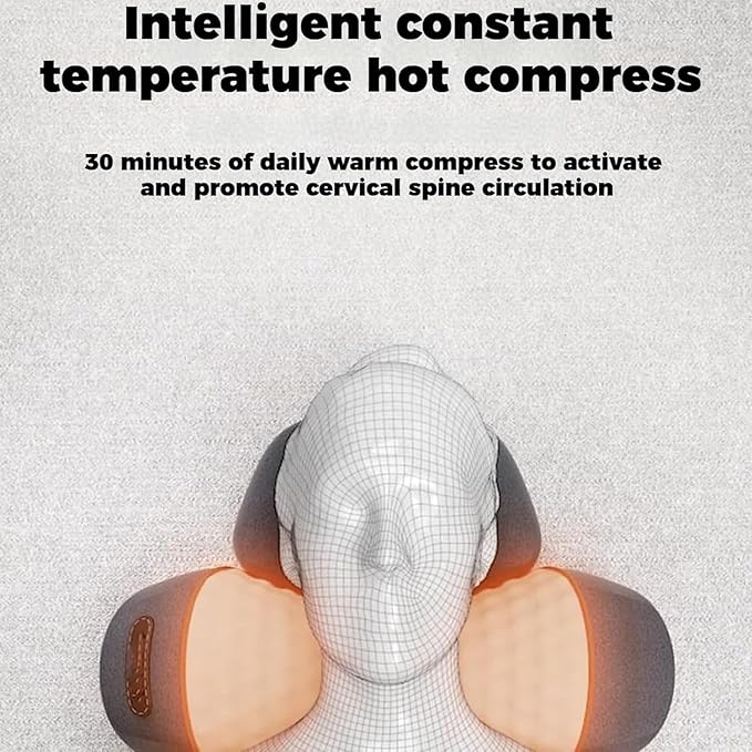 Heapls 3 in 1 Neck Massage Pillow 3 Function Modes - Traction and Lifting/Bionic Massage/Smart Heat Compress Massages for Stress Relief &amp Neck Nervous Alleviation for Office &amp Home (Black)