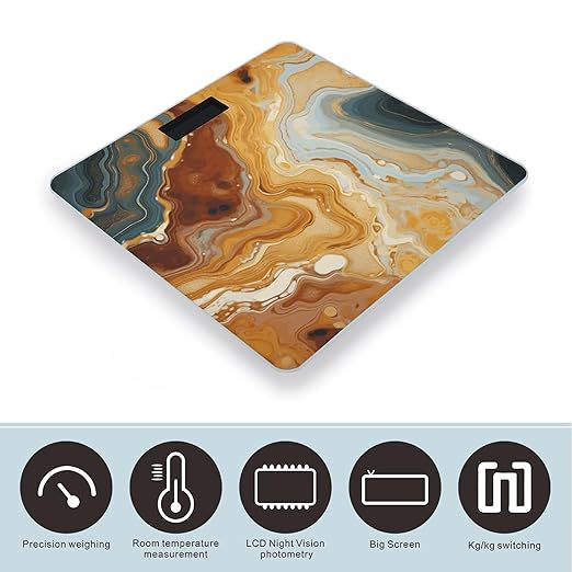 Marble Modern Art Scale for Body Weight Anti-Slip Digital Bathroom Scale Sturdy Toughened Glass Weighing Scales High Precision Safe Rounded Corners Smart Scales