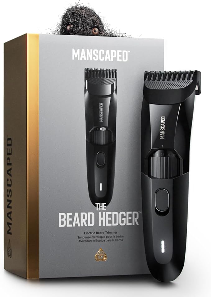 MANSCAPED® The Beard Hedger® Men's Premium Beard Trimmer 20 Length Adjustable Blade Wheel Stainless Steel T-Blade for Precision Facial Hair Trimming Cordless Waterproof Wet/Dry Clipper