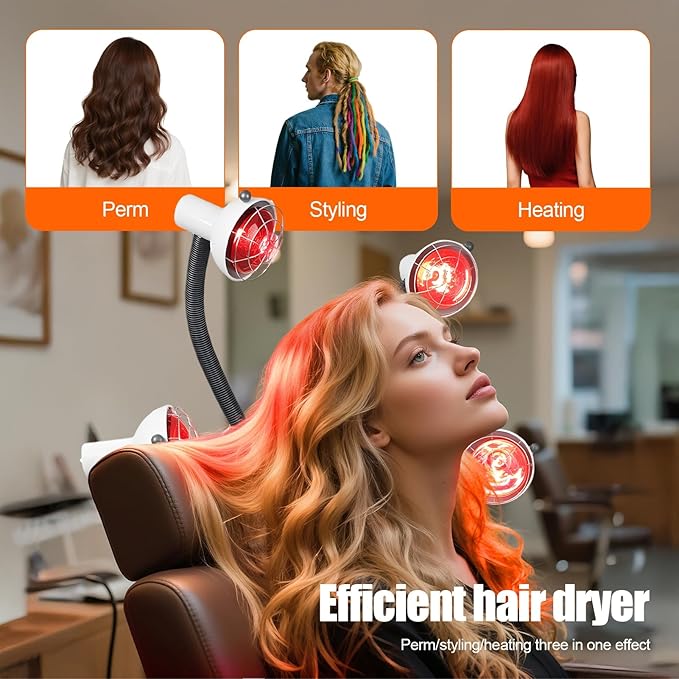 Hair Dryer with 5 Heat Lamps Adjustable Arm and Flexible Lamp for Efficient Hair Drying 750W Powerful Infrared Technology Perfect for Salon or Home Use for Perming &amp Styling Red