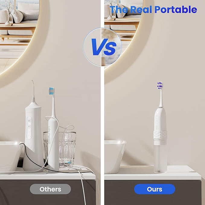Electric Toothbrush with Water Flosser 2 in 1 Cordless Toothbrush and Water Flosser ComboWater Flosser for Travel and Home (White)