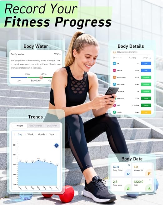 INSMART Body Fat Scale Smart Scale for Body Weight 0.1lb High Accuracy Digital Bathroom Weight Scale for BMI Body Fat Muscle 17 Body Composition Analyzer Sync with App LED Display 400lb Black