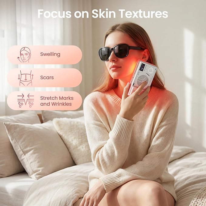 Infrared Red Light Therapy Panel with 144 LEDs for Face Body Dual Wavelength (660nm Red &amp 850nm NIR) for Pain Relief Muscle Recovery Skin Care Portable Rechargeable for Home and Travel Use