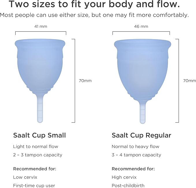 Saalt Menstrual Cup – Reusable Period Cup – Made for Comfortable Leak-Free Protection Up to 12 Hours – BPA &amp Latex Free – Includes Cup &amp Carry Bag (Small Ocean Blue)