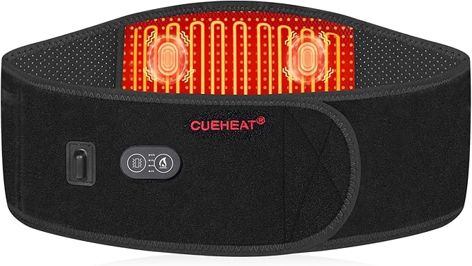 CUEHEAT Heated Waist Belt Cordless Heating Pad for Low Back Electrical Heating and Massage Rechargeable Battery Powered (Black 53 inches)