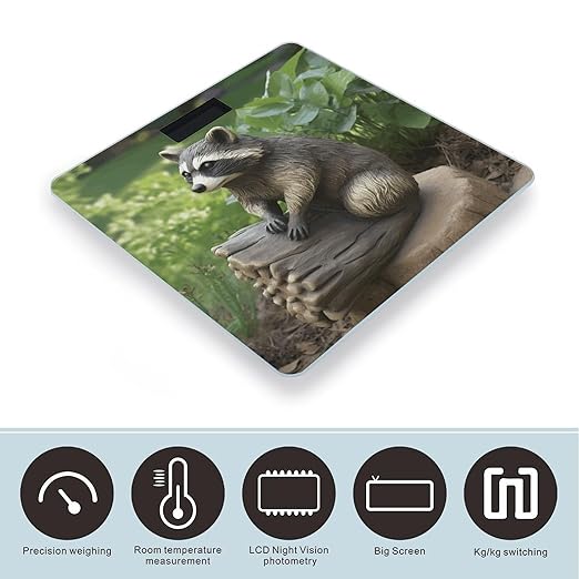 Raccoon Statue Digital Bathroom Scale for Body Weight Weighing Scale with Backlit LCD Display High Precision Measurements &amp Measures Weight Up to 180kg