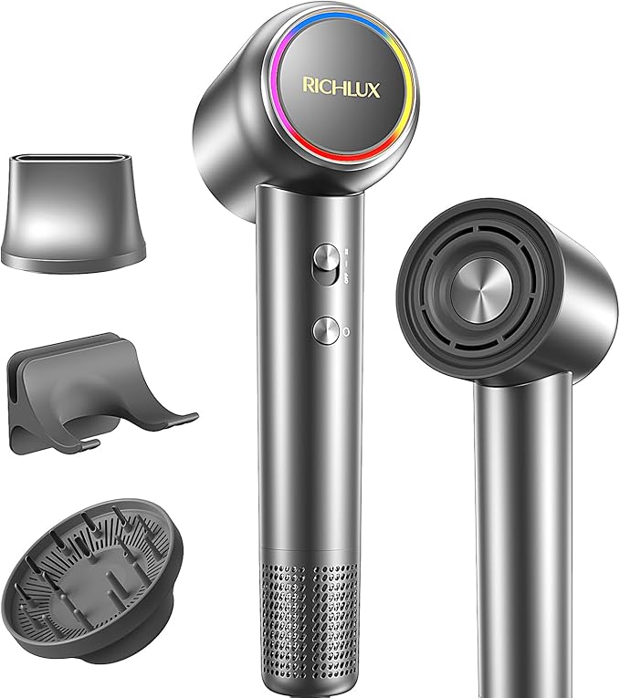 High-Speed Hair Dryer 150000 RPM Brushless Motor Blow Dryer with Ionic Technology Fast Drying Lightweight Low Noise Hair Dryer 4 Heat Modes 2 Speeds Diffuser &amp Wall Mount Gray