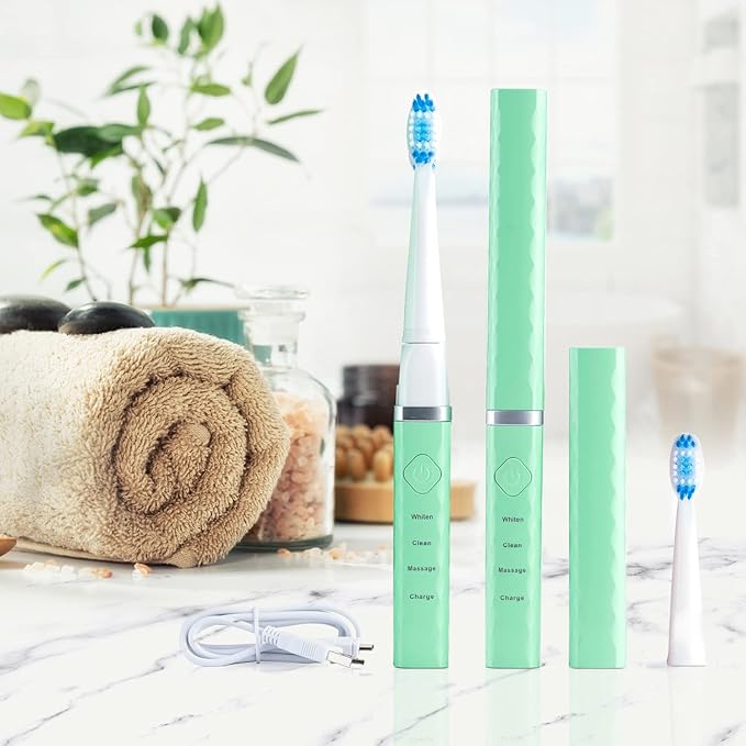 Pop Sonic USB Charge Anywhere Toothbrush(Green) - Rechargeable Toothbrush w/Up to 40000 Brush Strokes/Minute-Long-Lasting Dupont Nylon Bristles -Teens &amp Adult with Quadrant Pacer &amp Timer