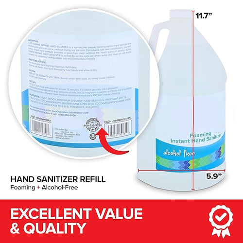 1 Gallon Foaming Hand Sanitizer Refill for Hand Sanitizer Pump and Automatic Dispensers Fragrance Free and Alcohol Free Hand Sanitizer for Sensitive Skin Liquid Hand Sanitizer Refill